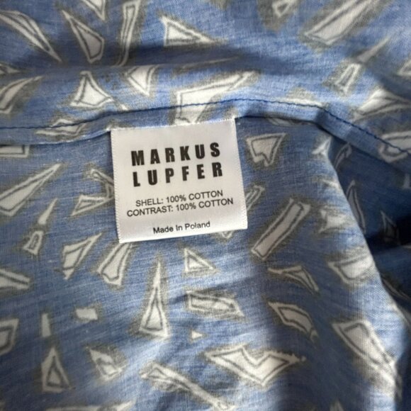 Markus Lupfer Womens Blue Geometric Print Short Sleeve Tiered Midi Dress Size 8 - Picture 5 of 12